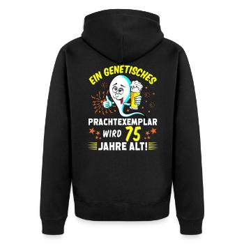 Vor 75 Jahren war ich mal der Schnellste 75 Jahre - Unisex Premium Bio Zip Hoodie - Schwarz - Hinten - Nico (187cm)