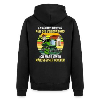 Entschuldigung das ich zu spät bin Mähdrescher - Unisex Premium Bio Zip Hoodie - Schwarz - Hinten - Nico (187cm)