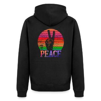 Peace Sign Sprache ASL Retro Hippie Funny 60's 70 - Unisex Premium Bio Zip Hoodie - Schwarz - Hinten - Nico (187cm)
