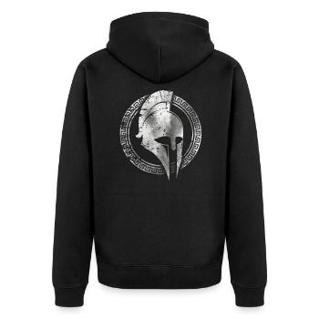 Spartanischer Soldat Korinthischer Helm Leonidas Spartan - Unisex Premium Bio Zip Hoodie - Schwarz - Hinten - Nico (187cm)