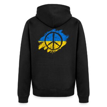 Ukraine Frieden Peace Flagge - Unisex Premium Bio Zip Hoodie - Schwarz - Hinten - Nico (187cm)