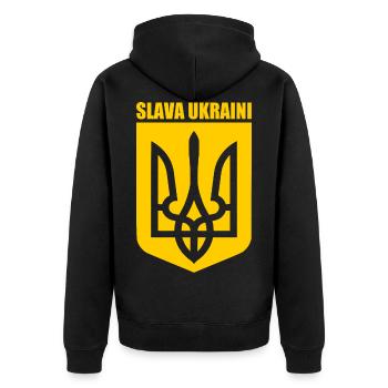 Slava ukraini - Unisex Premium Bio Zip Hoodie - Schwarz - Hinten - Nico (187cm)