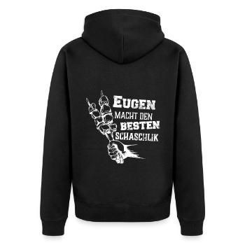 Eugen macht den besten Schaschlik Grill Geschenk - Unisex Premium Bio Zip Hoodie - Schwarz - Hinten - Nico (187cm)