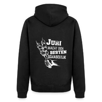 Juri macht den besten Schaschlik Grill Geschenk - Unisex Premium Bio Zip Hoodie - Schwarz - Hinten - Nico (187cm)