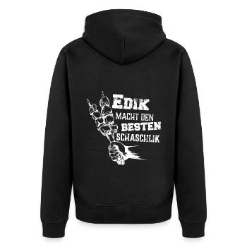 Edik macht den besten Schaschlik Grill Geschenk - Unisex Premium Bio Zip Hoodie - Schwarz - Hinten - Nico (187cm)