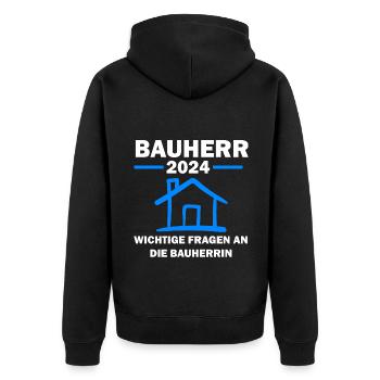 Bauherr 2024 Hausbau Baubeginn Geschenk - Unisex Premium Bio Zip Hoodie - Schwarz - Hinten - Nico (187cm)
