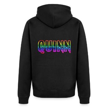 quinn rs regenbogen - Unisex Premium Bio Zip Hoodie - Schwarz - Hinten - Nico (187cm)