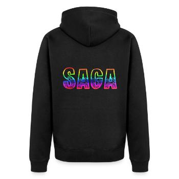 saga rs regenbogen - Unisex Premium Bio Zip Hoodie - Schwarz - Hinten - Nico (187cm)