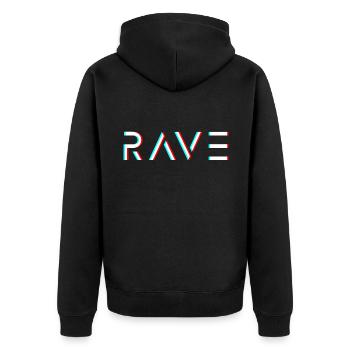 Speedcore Gabber Frenchcore Schranz Hardtekk Rave - Unisex Premium Bio Zip Hoodie - Schwarz - Hinten - Nico (187cm)