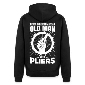 Never underestimate an electrician - Unisex Premium Organic Zip Hoodie - black - Back - Nico (187cm)