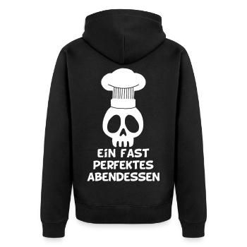 Ein fast perfektes Abendessen - Unisex Premium Bio Zip Hoodie - Schwarz - Hinten - Nico (187cm)