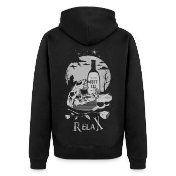 Beste Relax Whiskey - Unisex Premium Bio Zip Hoodie - Schwarz - Hinten - Nico (187cm)