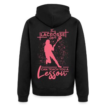 Lacrosse Mädel - Unisex Premium Bio Zip Hoodie - Schwarz - Hinten - Nico (187cm)