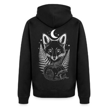 Mystischer Fuchs mit Kürbis - Nacht im Herbstwald - Unisex Premium Bio Zip Hoodie - Schwarz - Hinten - Nico (187cm)