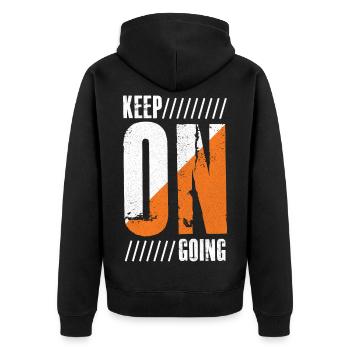 keep on going funny shirt - Unisex Premium Organic Zip Hoodie - black - Back - Nico (187cm)
