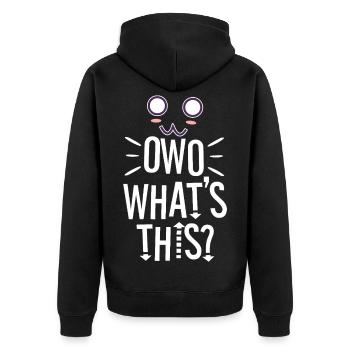 OwO What's This? - Unisex Premium Bio Zip Hoodie - Schwarz - Hinten - Nico (187cm)