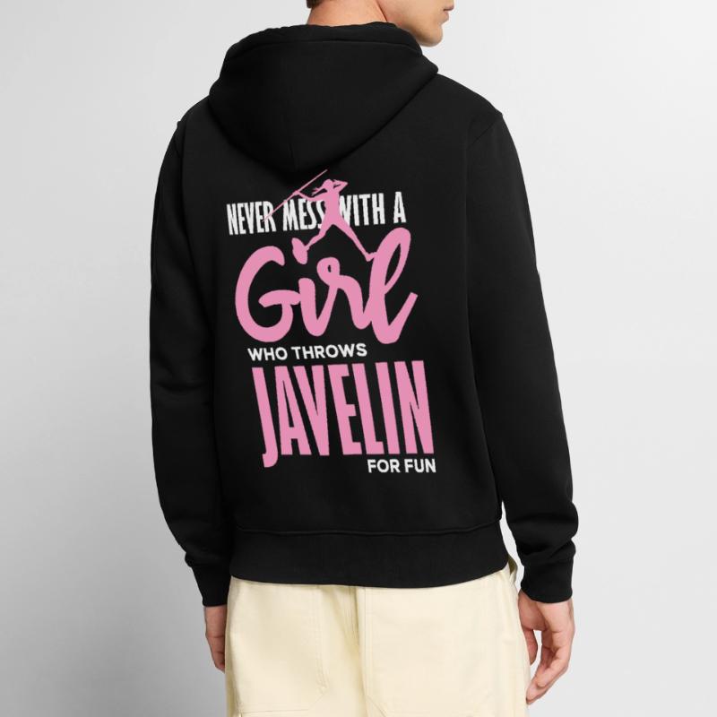Speerwerferin mit Spaß-Statement Unisex Premium Bio Zip Hoodie