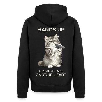 Les mains en l’air, c’est une attaque contre ton cœur - Veste à capuche bio Premium Unisexe - noir - Dos - Nico (187cm)