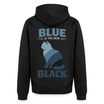 BKH Blue: Minimalist "Blue is the new Black" - Unisex Premium Bio Zip Hoodie - Schwarz - Hinten - Nico (187cm)