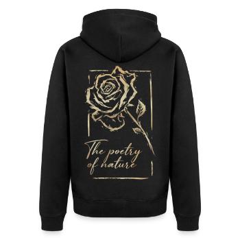 Rose mit Rahmen und Schriftzug - Unisex Premium Bio Zip Hoodie - Schwarz - Hinten - Nico (187cm)