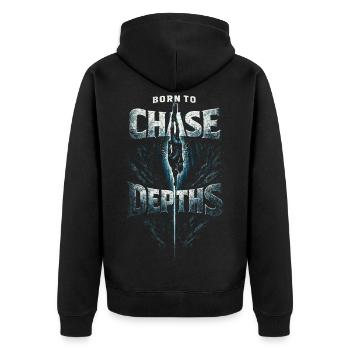 Apnoetauchen Freitauchen Chase Depths - Unisex Premium Bio Zip Hoodie - Schwarz - Hinten - Nico (187cm)
