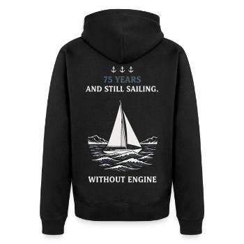 75. Geburtstag Segeln Ohne Motor - Unisex Premium Bio Zip Hoodie - Schwarz - Hinten - Nico (187cm)
