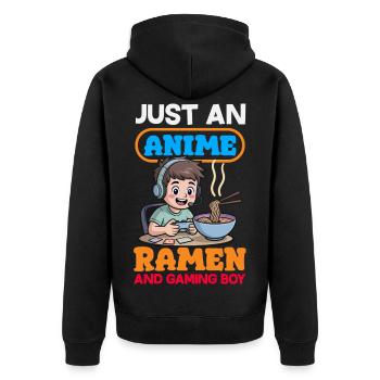 Anime Ramen Und Gaming Junge Gamer - Unisex Premium Bio Zip Hoodie - Schwarz - Hinten - Nico (187cm)