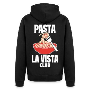 Pasta La Vista Club für Nudelfans - Unisex Premium Bio Zip Hoodie - Schwarz - Hinten - Nico (187cm)