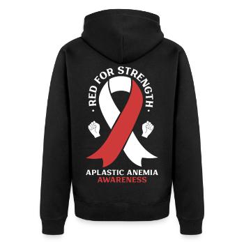 Aplastische Anämie Awareness - Rot für Stärke - Unisex Premium Bio Zip Hoodie - Schwarz - Hinten - Nico (187cm)