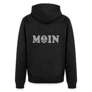 MOIN Anker Silber - Unisex Premium Bio Zip Hoodie - Schwarz - Hinten - Nico (187cm)