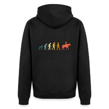 Reiten Evolution Dressurreiten Retro Pferde Reiter - Unisex Premium Bio Zip Hoodie - Schwarz - Hinten - Nico (187cm)