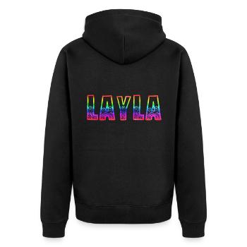 layla rs regenbogen - Unisex Premium Bio Zip Hoodie - Schwarz - Hinten - Nico (187cm)