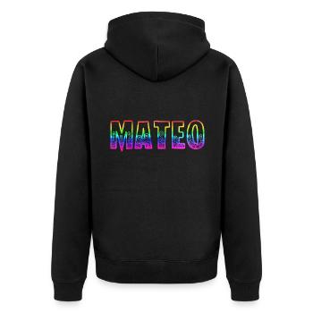 mateo rs regenbogen - Unisex Premium Bio Zip Hoodie - Schwarz - Hinten - Nico (187cm)