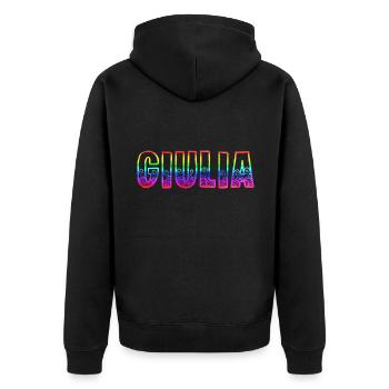giulia rs regenbogen - Unisex Premium Bio Zip Hoodie - Schwarz - Hinten - Nico (187cm)