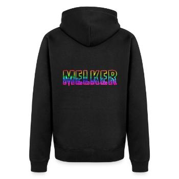 melker rs regenbogen - Unisex Premium Bio Zip Hoodie - Schwarz - Hinten - Nico (187cm)