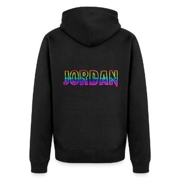 jordan rs regenbogen - Unisex Premium Bio Zip Hoodie - Schwarz - Hinten - Nico (187cm)
