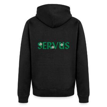 Servus - Unisex Premium Bio Zip Hoodie - Schwarz - Hinten - Nico (187cm)