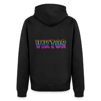 viktor rs regenbogen - Unisex Premium Bio Zip Hoodie - Schwarz - Hinten - Nico (187cm)