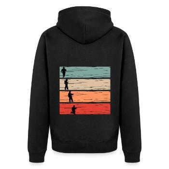 Feuerwehrmann Feuerwehr retro Vater Geschenk - Unisex Premium Bio Zip Hoodie - Schwarz - Hinten - Nico (187cm)