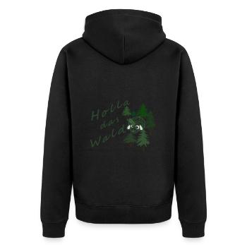 Holla das Waldschaf! - Unisex Premium Bio Zip Hoodie - Schwarz - Hinten - Nico (187cm)