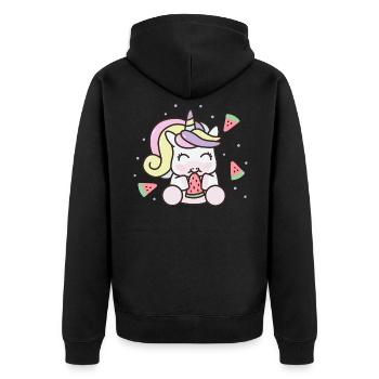 Pastèque Kawaii Licorne Fruits d’été Melons - Veste à capuche bio Premium Unisexe - noir - Dos - Nico (187cm)