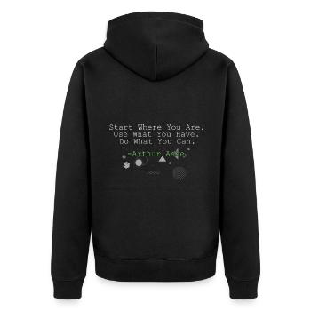 Mindset Beginnen Sie dort, wo Sie sind Geometrische Inspirationa - Unisex Premium Bio Zip Hoodie - Schwarz - Hinten - Nico (187cm)
