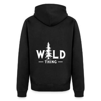 Wild Thing Wald Abenteuer - Unisex Premium Bio Zip Hoodie - Schwarz - Hinten - Nico (187cm)