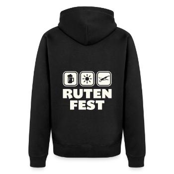 Rutenfest Ravensburg Wappen Symbole - Unisex Premium Bio Zip Hoodie - Schwarz - Hinten - Nico (187cm)