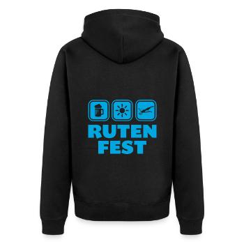 Rutenfest Ravensburg Wappen Symbole - Unisex Premium Bio Zip Hoodie - Schwarz - Hinten - Nico (187cm)
