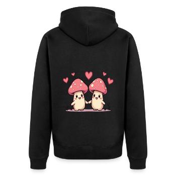 Verliebte Pilze - Unisex Premium Bio Zip Hoodie - Schwarz - Hinten - Nico (187cm)