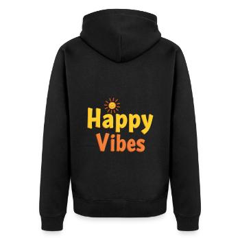 Happy Vibes - Glückliche Sonne - Unisex Premium Bio Zip Hoodie - Schwarz - Hinten - Nico (187cm)