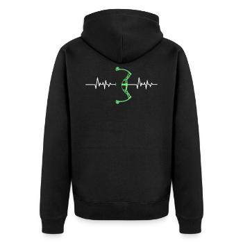Bogenschießen Heartbeat Herzschlag Compoundbogen - Unisex Premium Bio Zip Hoodie - Schwarz - Hinten - Nico (187cm)