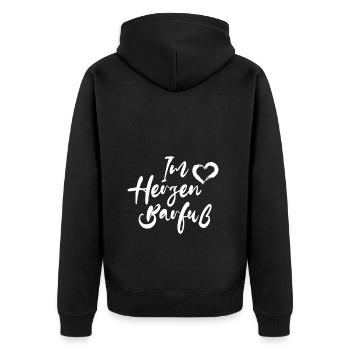 IM HERZEN BARFUSS ZUHAUSE LEBEN URLAUB MEER LIEBE - Unisex Premium Bio Zip Hoodie - Schwarz - Hinten - Nico (187cm)