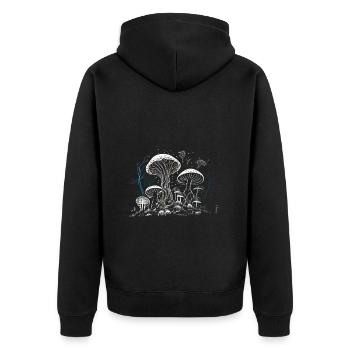 Cooles Pilze Artwork - Skizze mit blauen Aktenten - Unisex Premium Bio Zip Hoodie - Schwarz - Hinten - Nico (187cm)